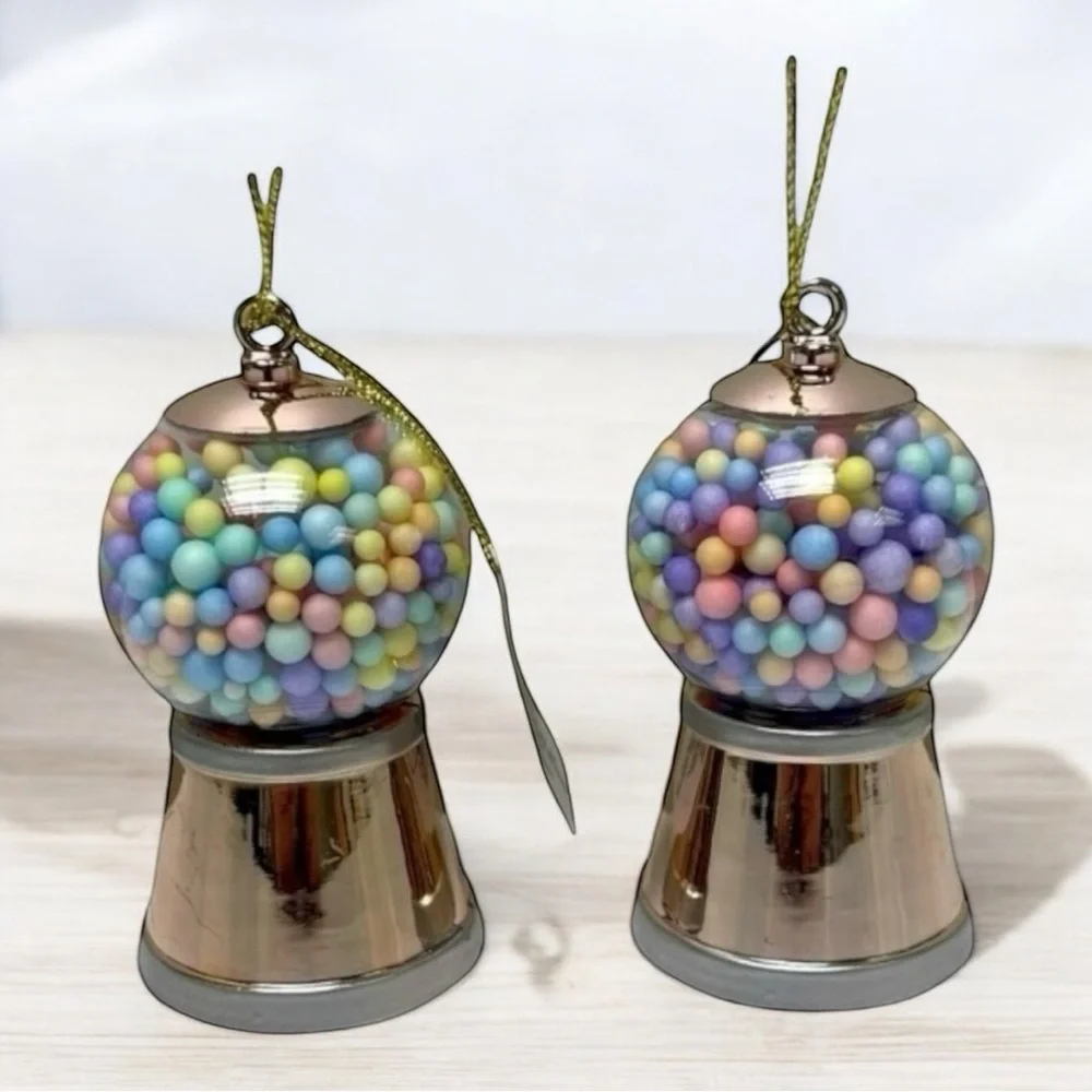 Target Pink Gum-ball Retro Novelty Machine Christmas Tree Ornaments Set of 2